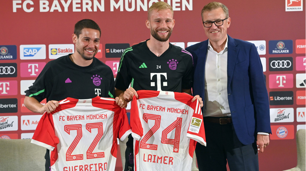 FC Bayern: Dreesen mahnt zu Ruhe im Kane-Poker – Guerreiro & Laimer vorgestellt