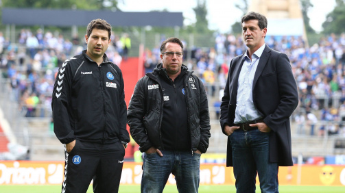 Argirios Giannikis, Markus Kauczinski und Jens Todt beim Karlsruher SC (2015)