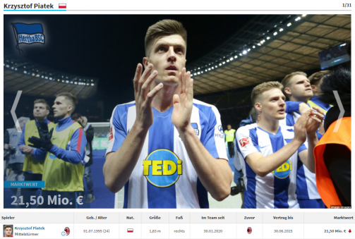 Hertha squad ordered by market values: 8 times more than € 10 million 