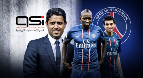 © tm/imago images - So entwickelte sich PSG seit der katarischen Übernahme 2011 (Link zum Text) - Abgebildet Nasser Al-Khelaifi, Moussa Sakho und Javier Pastore von PSG