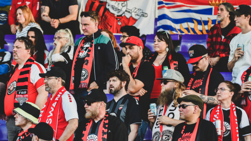 TSS Rovers fans traveled all the way from the mainland to Vancouver Island to support their club against Pacific FC (Photo provided by the CPL)